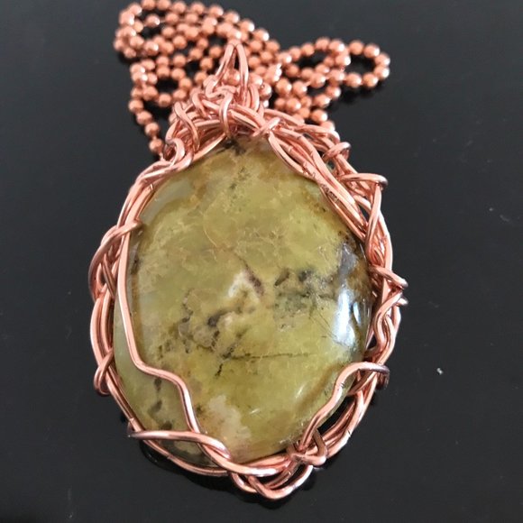 Conceptual Subculture Other - Genuine Boulder Opal Gemstone Solid  Copper Pendant Necklace Handmade